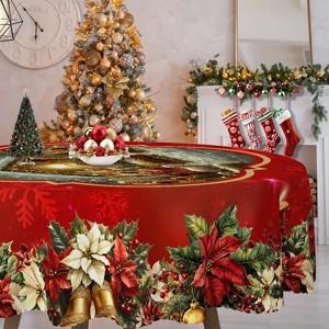 LOVEVOOK Christmas Tablecloth, Snowman Washable Snowflake Table Cloths Stain Resistant Dining Table Cover for Party Holiday Decor - 1 of 4