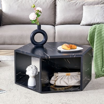 CAVINAS Living Room Side Tables with Perforated Design, Hexagonal Tea Table with Storage, Modern Wood Coffee Table for Living Room, Bedroom