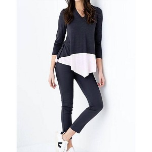 Women's Two Tone Long Sleeve Top - MARBLE - 1 of 2