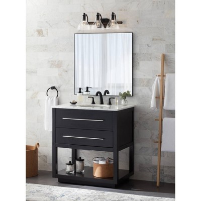 Black Metal 3-Light Wall Fixture with Clear Glass Shades