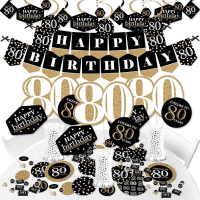 Big Dot of Happiness Adult 80th Birthday - Gold - Birthday Party Supplies - Banner Decoration Kit - Fundle Bundle