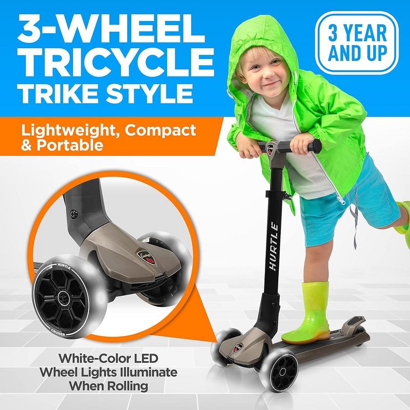 Hurtle 3 Wheeled Scooter for Kids - Foldable Stand Child Toddlers Toy Kick Scooters, Gray, 5 of 10