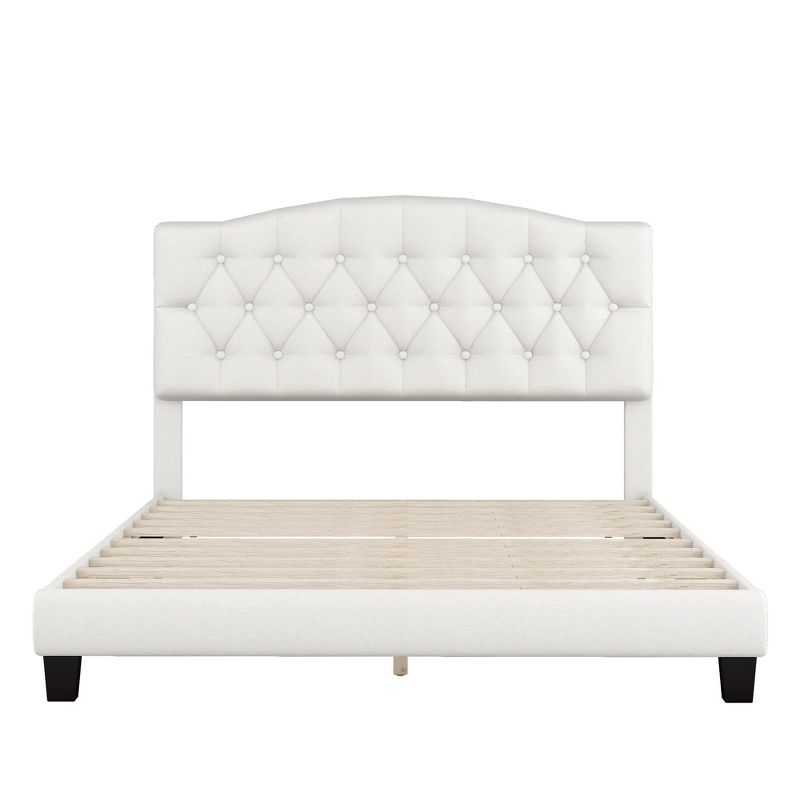Upholstered  Linen Platform Bed Frame with Curved Tufted Headboard Beige-ModernLuxe, 4 of 9