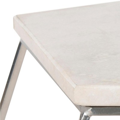 Transitional Hexagonal 18" Silver Stone & Metal Side Table