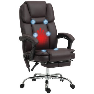 Faux Leather Reclining Swivel Massage Office Chair with Adjustable Height, Footrest, 6-Point Vibration and Heat - 1 of 4
