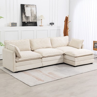 Hyleory 112 in. W 4-Piece Modern Corduroy Fabric Sectional Sofa Couch with Ottoman
