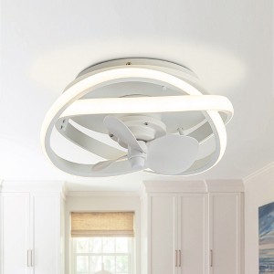 Parrot Uncle 12.5" White 3-Blade Flush Mount Caged Ceiling Fan, Modern - 1 of 4