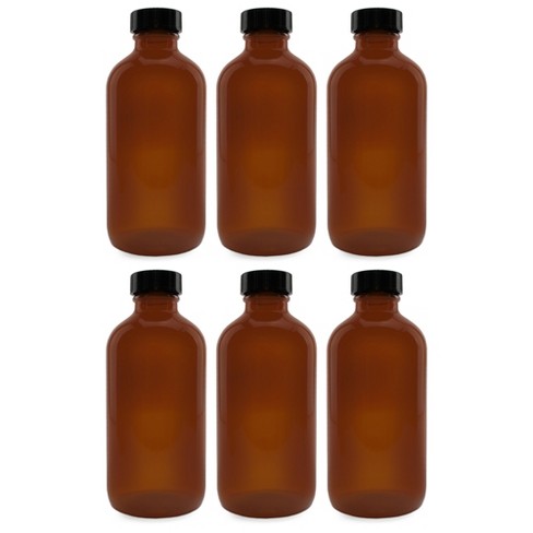 Cornucopia 16oz Amber Glass Bottles with Reusable Chalk Labels and Lids (2  Pack), Refillable Brown Boston Round Bottles, with Black 28-400 Caps