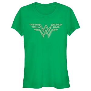 Juniors Womens Wonder Woman St. Patrick's Day Wonder Woman Shamrock Logo T-Shirt - 1 of 4