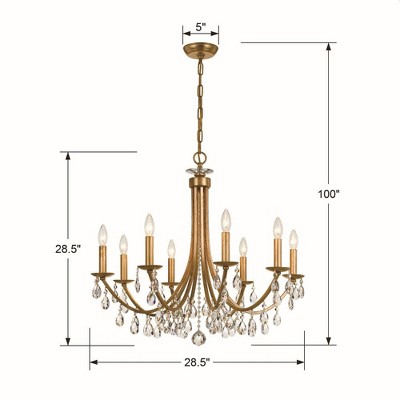 Antique Gold 8-Light Chandelier with Clear Hand-Cut Crystals