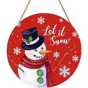 Lomsoe Christmas Snowman Front Door Sign Snowflake Wood Door Hanger Welcome Sign Farmhouse Round Wall Hanging Christmas Wreath Xmas Decor 8x8Inch - 1 of 1