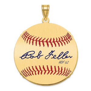 Black Bow Jewelry 14K Gold Plated Bob Feller Signature LG Enamel Baseball Pendant - 1 of 4