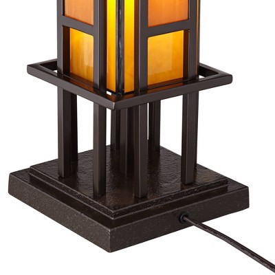 Amber Stained Glass Bronze Mission Style Table Lamp