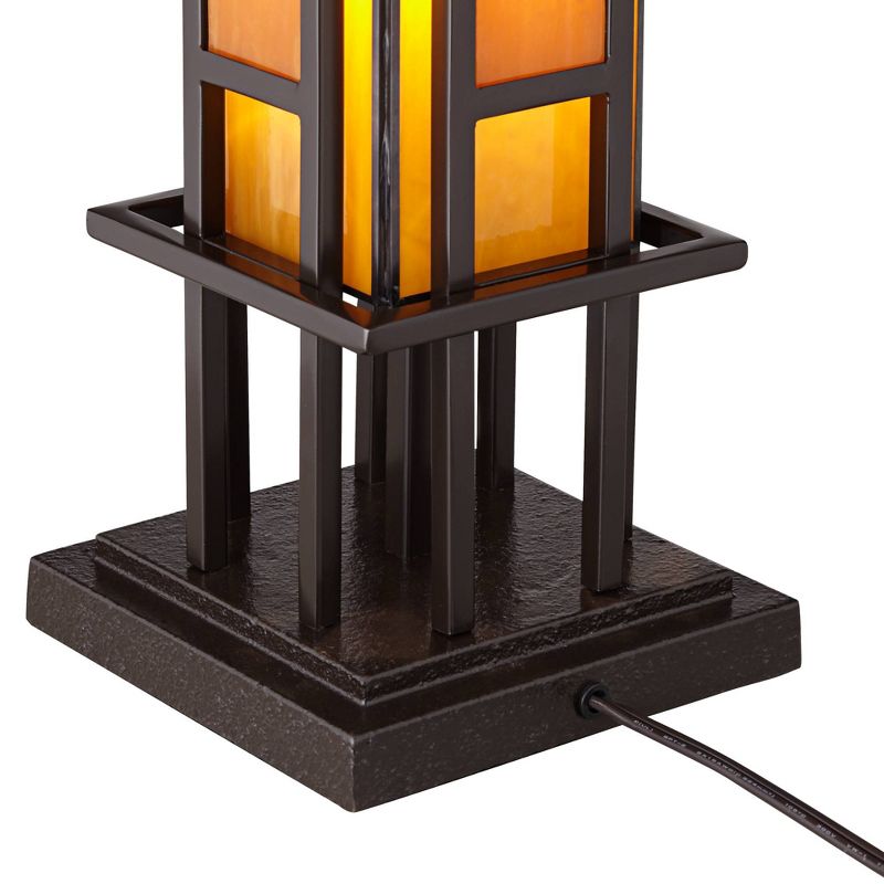 Robert Louis Tiffany Prairie Mission Accent Table Lamp 20" High Bronze Geometric Metal Amber Stained Glass for Bedroom Living Room Bedside Nightstand, 5 of 10