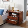 LIVAREEmlen 2-Drawer Farmhouse Nightstand with Charging Station with USB Ports and Outlets Fluted Pilasters Design with Solid Wood Legs, Walnut - 2 of 4