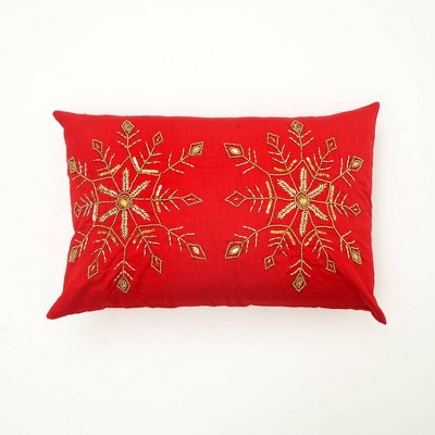 TopComfy Support Pillow Snowflake Beadwork and Christmas Embroidery Lumbar Pillow for Holiday Decor, Red, 24"*16"*2"