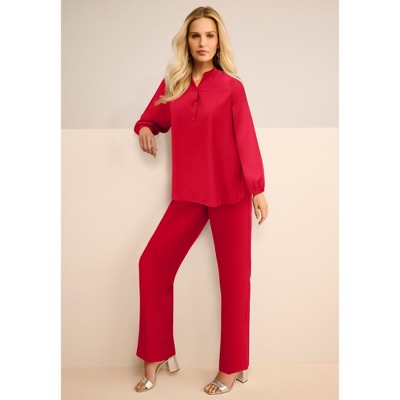 Roaman's Blouson Sleeve Popover Henley Blouse