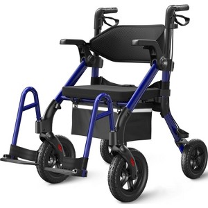 VOCIC Z55 2-in-1 Rollator & Transport Chair with No-Bend Footrest, 10" All-Terrain Wheels. 300lb Capacity. Blue - 1 of 4