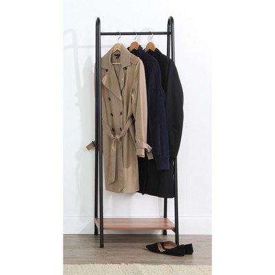 Slim Black Steel Frame Clothing Shelf Rack with Wood Shelf