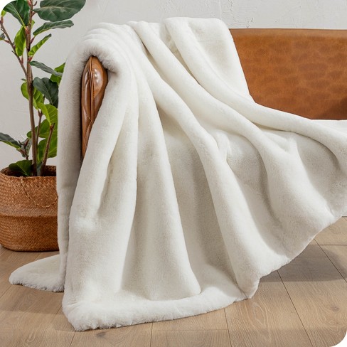 Better Homes & Gardens Ruched Faux Fur Throw Blanket, White