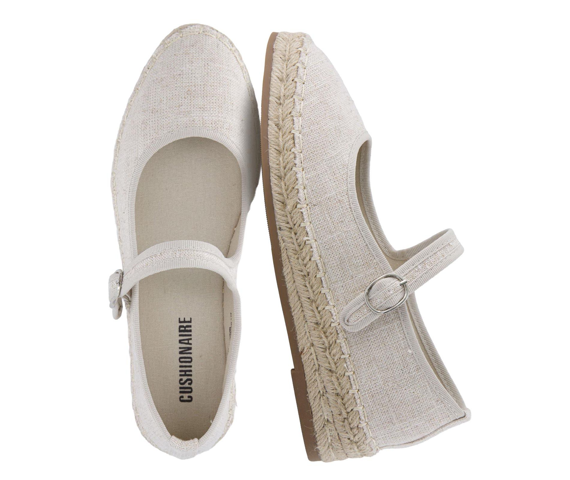 CUSHIONAIRE Tapas Canvas Mary Jane Flat Espadrilles for Women, Cushioned Comfort Closed Toe with Adjustable Strap
