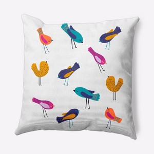 16"x16" Tweets Square Throw Pillow Teal - e by design: Indoor Bird Pattern, Farmhouse Decor Style - 1 of 4