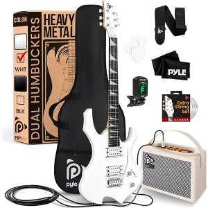 Pyle Heavy Metal EG Fire Electric Guitar Axe w/ Amplifier Kit - White Matte - 1 of 4