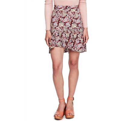 Free People Womens Asymmetrical Floral Wrap Skirt
