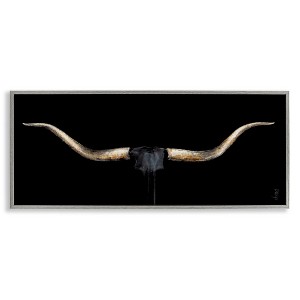 Stupell Industries Bull Horns Animal Painting Framed Giclee Art, Gray, 24" x 10" - 1 of 4