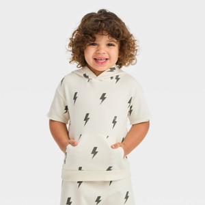 Grayson Mini Toddler Boys' Short Sleeve French Terry Lightning Bolt Hoodie - Off-White - 1 of 3