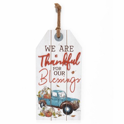 Lakeside We Are Thankful For Our Blessings Harvest Tag Style Wall Hanging Sign