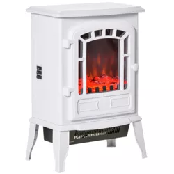 HOMCOM 22" Free standing Electric Fireplace Stove, Fireplace Heater with Realistic Flame Effect, Overheat Safety Protection, 750W / 1500W, White