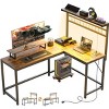 61.6" Rustic L-Shaped Gaming Desk with Power Outlets & LED Lights, Reversible Home Office Computer Table with Monitor Stand & Storage-3irtyhousy - 2 of 4