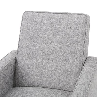 Mid-Century Modern Light Grey Tweed Wood Recliner