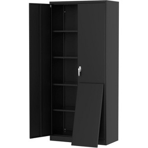 71" Tall Metal Storage Cabinet with Locking Doors | 4 Adjustable Shelves & Leveling Feet | for Pantry, Garage, Bedroom, Office, Craft Room,  Black - 1 of 4