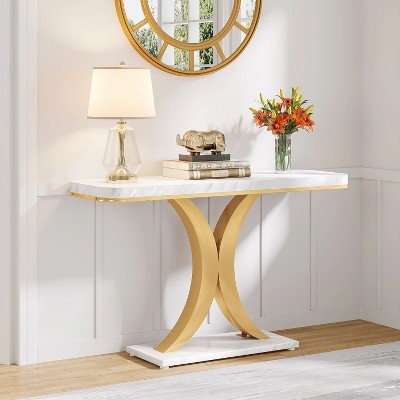 Hommoo 40" Console Table, Narrow Entryway Foyer Table with Geometric Base