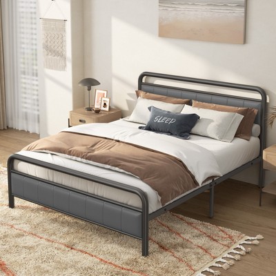 CSBDHOME Bed Frame with Upholstered Headboard And Metal Slats Support