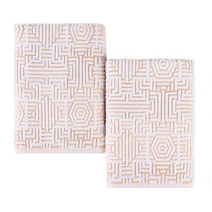 Cotton Modern Geometric Jacquard Soft Highly-Absorbent Bath Sheet Set of 2 by Blue Nile Mills - 1 of 4