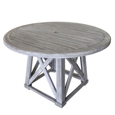 Courtyard Casual Driftwood Gray Teak Round Surf Side Outdoor Dining Table