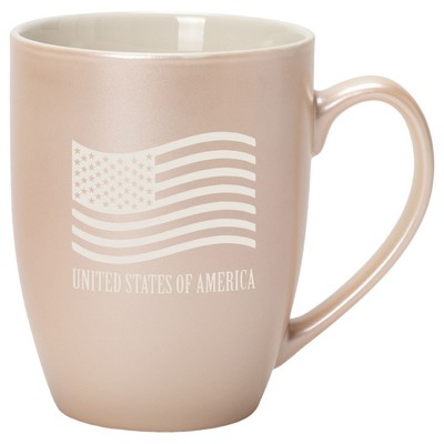 Elanze Designs United States of America Flag 10 Ounce Ceramic Laser-Etched Engraved Drinkware Mug, Metallic Precious Pearl