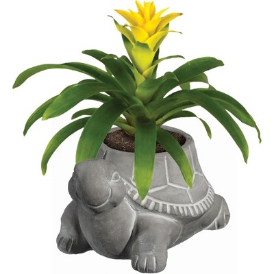 Small Gray Cement Turtle Indoor/Outdoor Planter with Drainage Hole