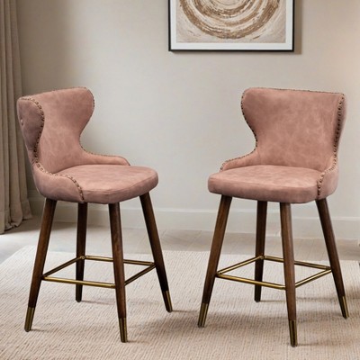 Nevis Mid-century Modern Faux Leather Tufted Nailhead Trim Counter Stool Set of 2 - Leovsnove