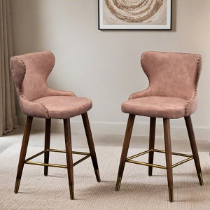 Nevis Mid-century Modern Faux Leather Tufted Nailhead Trim Counter Stool Set of 2 - Leovsnove - 1 of 4