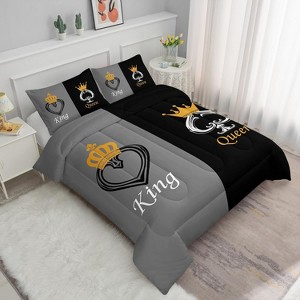 Luupatchy Crown Couple Bedding Comforter Bedding Set With 1 Quilt 2 Pillowcases, For Valentine'S Day Wedding Gifts,King Size - 1 of 4