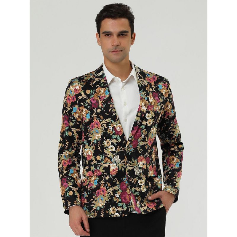 Lars Amadeus Men's Slim Fit One Button Prom Floral Print Blazer Jacket, 3 of 8