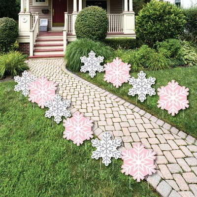 Big Dot of Happiness Pink Winter Wonderland - Snowflake Lawn Decor - Outdoor Holiday Snowflake Birthday Party or Baby Shower Yard Decorations - 10 Pc