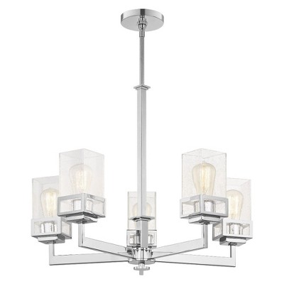Elegant Polished Chrome 5-Light Chandelier with Seeded Glass Shades
