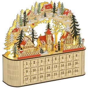 HOMCOM Wooden Christmas Advent Calendar for Kids and Adults with 24 Countdown Drawers and LED Lights, Battery Operated - 1 of 4