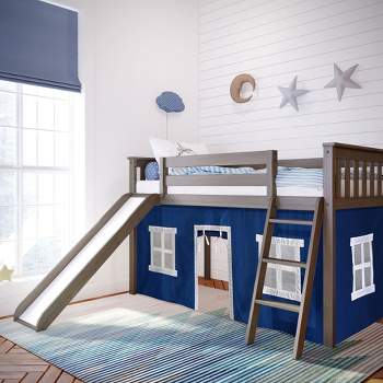 Max & Lily Twin Low Loft with Slide and Curtains