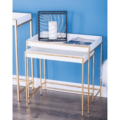 White and Gold Polished Nesting Console Tables, Set of 2